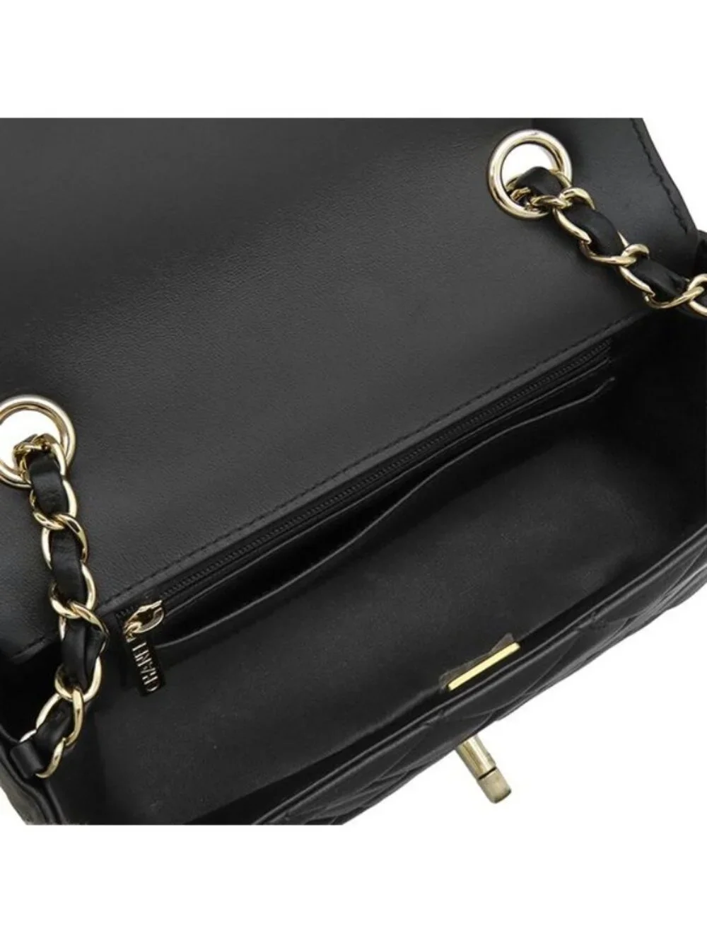Chanel Shoulder Bag Mini Flap Lambskin Black White Champagne Gold Bicolor